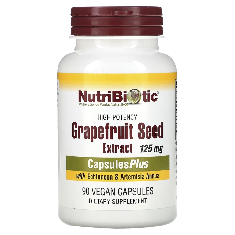 NutriBiotic, Высокоэффективный экстракт семян грейпфрута, с эхинацеей и Artemisia annua, 125 мг, 90 веганских капсул