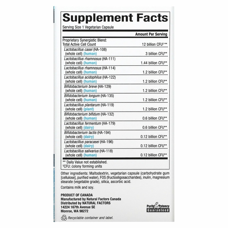 Natural Factors, Ultimate Probiotic, 12/12 Formula, 12 миллиардов КОЕ, 120 растительных капсул