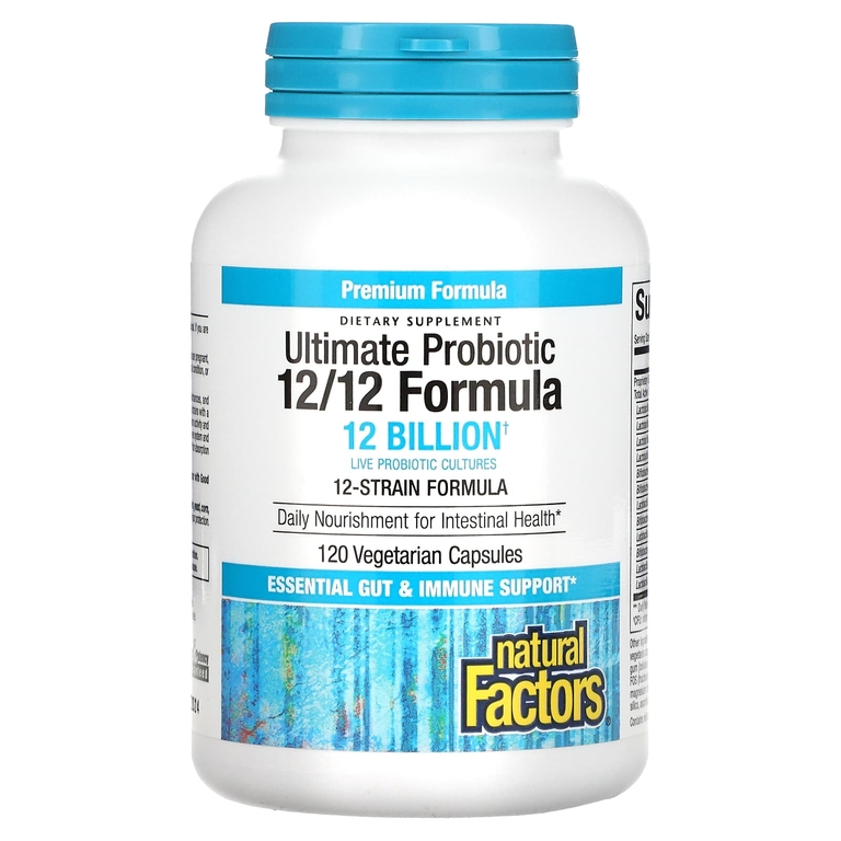 Natural Factors, Ultimate Probiotic, 12/12 Formula, 12 миллиардов КОЕ, 120 растительных капсул