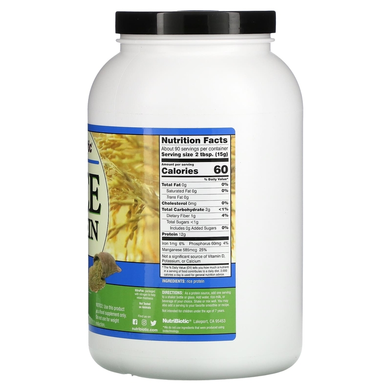 NutriBiotic, Необработанный рисовый протеин, простой, 1,36 кг (3 фунта)