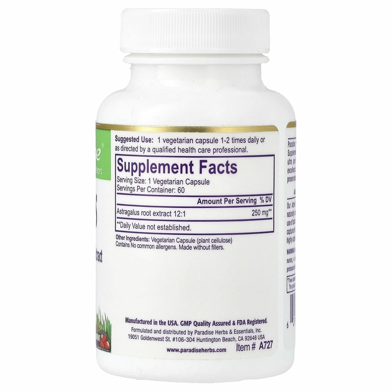 Paradise Herbs, Астрагал, 60 вегетарианских капсул (250 мг на капсулу)