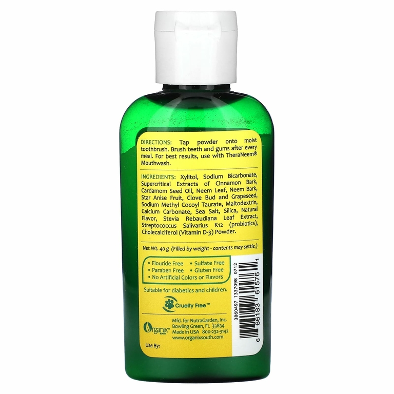 Organix South, TheraNeem Naturals, порошок для зубов и десен, ним и нежная корица, 40 г