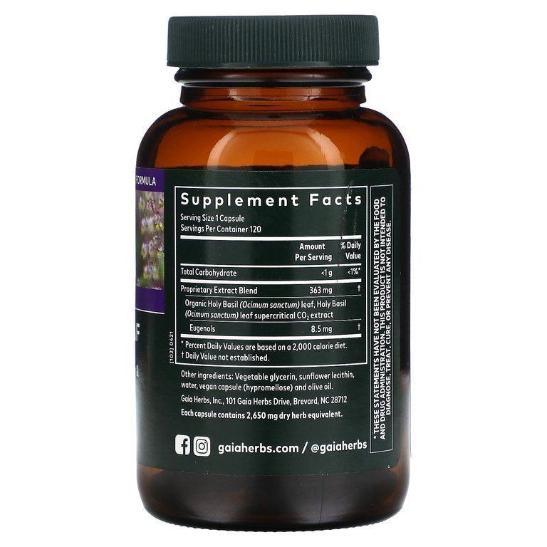 Gaia Herbs, лист базилика священного, 120 веганских капсул Liquid Phyto-Caps