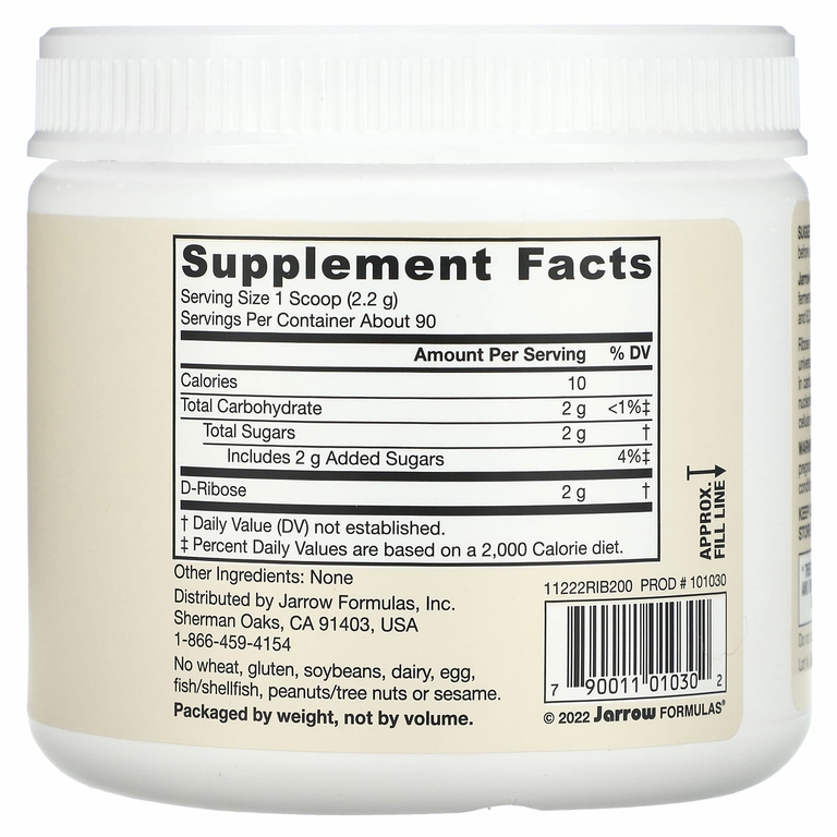 Jarrow Formulas, веганская D-рибоза, 2 г, 200 г (7,05 унции)