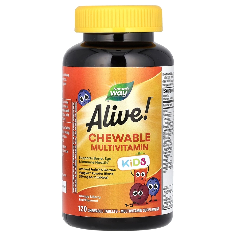 Nature's Way, Alive!, мультивитаминная добавка для детей, со вкусом апельсина и ягод, 120 жевательных таблеток