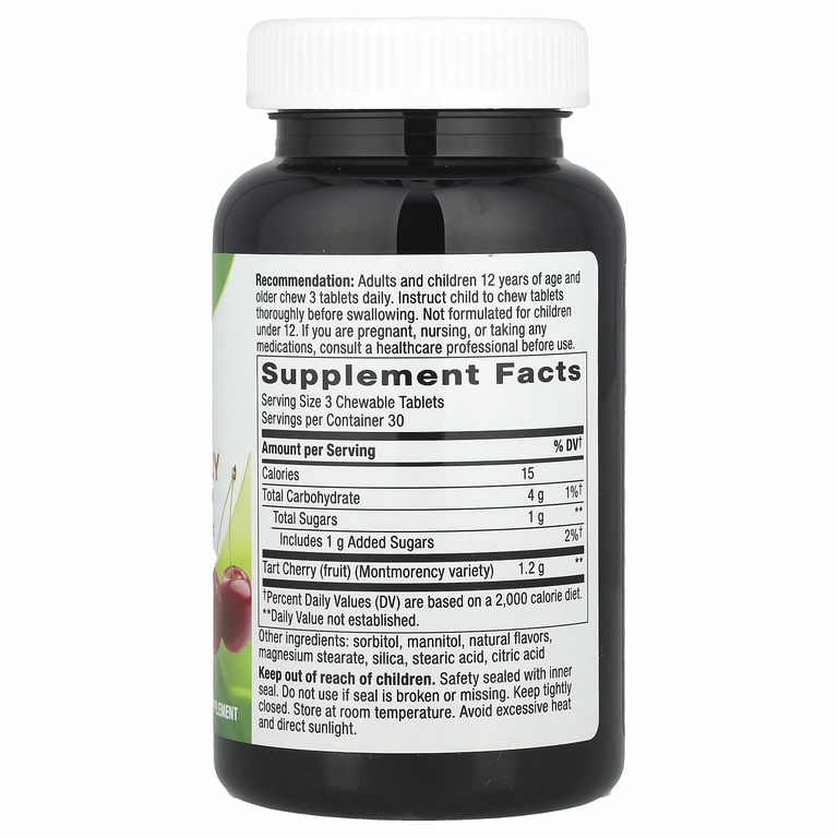 Nature's Way, Tart Cherry, Ultra Chewables, вишня, 90 жевательных таблеток (400 мг в одной таблетке)