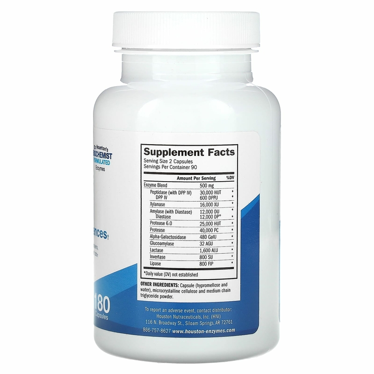 Houston Enzymes, TriEnza, ферменты помогающие при пищевой непереносимости, 180 капсул