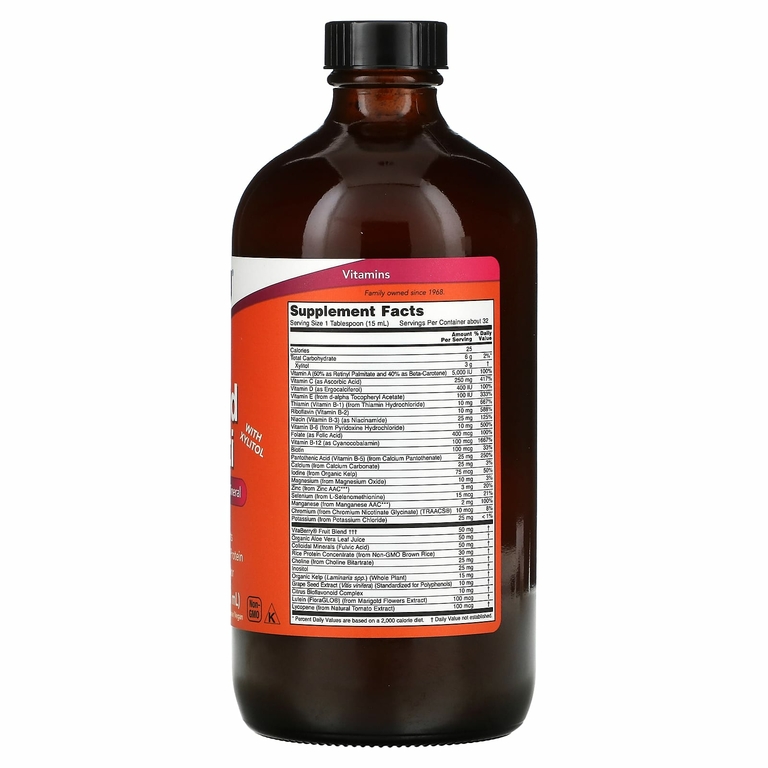 NOW Foods, жидкие мультивитамины с ксилитолом, «Тропический апельсин», без железа, 473 мл (16 жидк. унций)