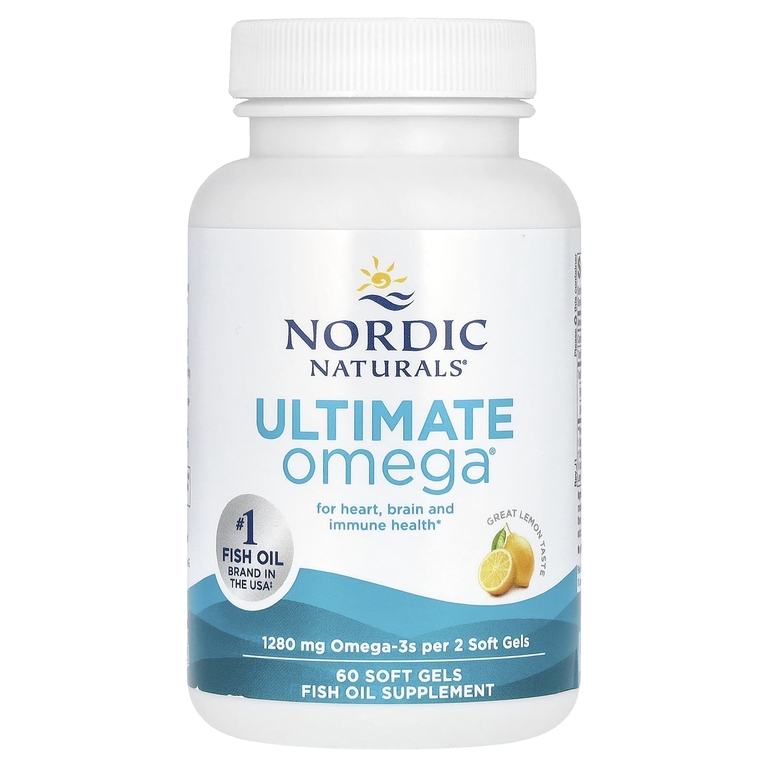 Nordic Naturals, Ultimate Omega, высокоэффективные омега-3 кислоты, со вкусом лимона, 1280 мг, 60 капсул (640 мг в 1 капсуле)