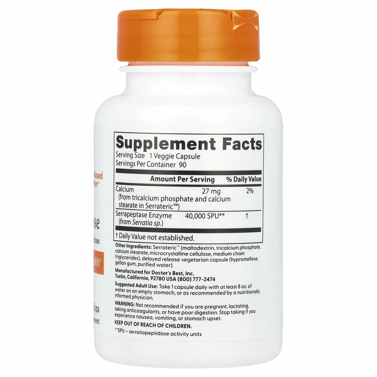 Doctor's Best, серрапептаза Best, 40 000 SPU, 90 вегетарианских капсул
