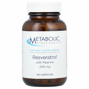 Metabolic Maintenance, ресвератрол с пиперином, 200 мг, 60 капсул