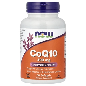 NOW Foods, коэнзим Q10 с витамином E и подсолнечным лецитином, 60 капсул
