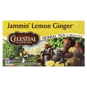 Celestial Seasonings, травяной чай, Jammin', лимон и имбирь, без кофеина, 20 чайных пакетиков, 45 г (1,6 унции)