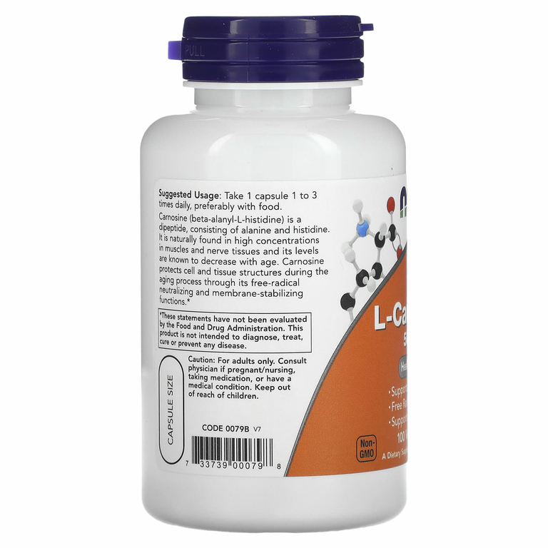 NOW Foods, L-карнозин, 500 мг, 100 растительных капсул