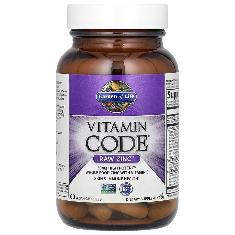 Garden of Life, Vitamin Code, RAW Zinc, 60 веганских капсул