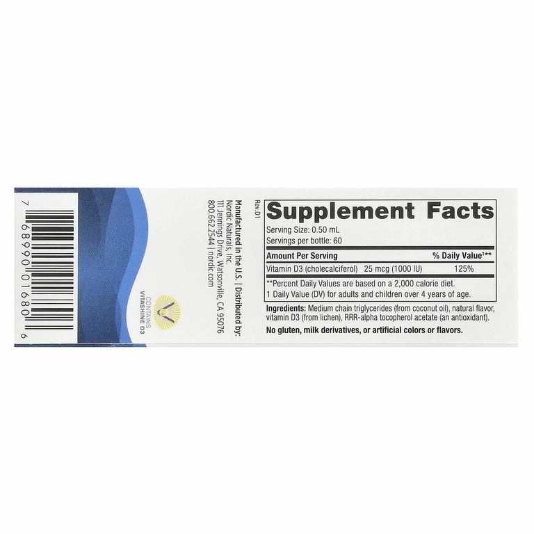 Nordic Naturals, растительный витамин D3, жидкая добавка, со вкусом яблока, 25 мкг (1000 МЕ), 30 мл (1 жидк. унция)