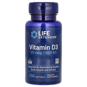 Life Extension, витамин D3, 25 мкг (1000 МЕ), 250 капсул