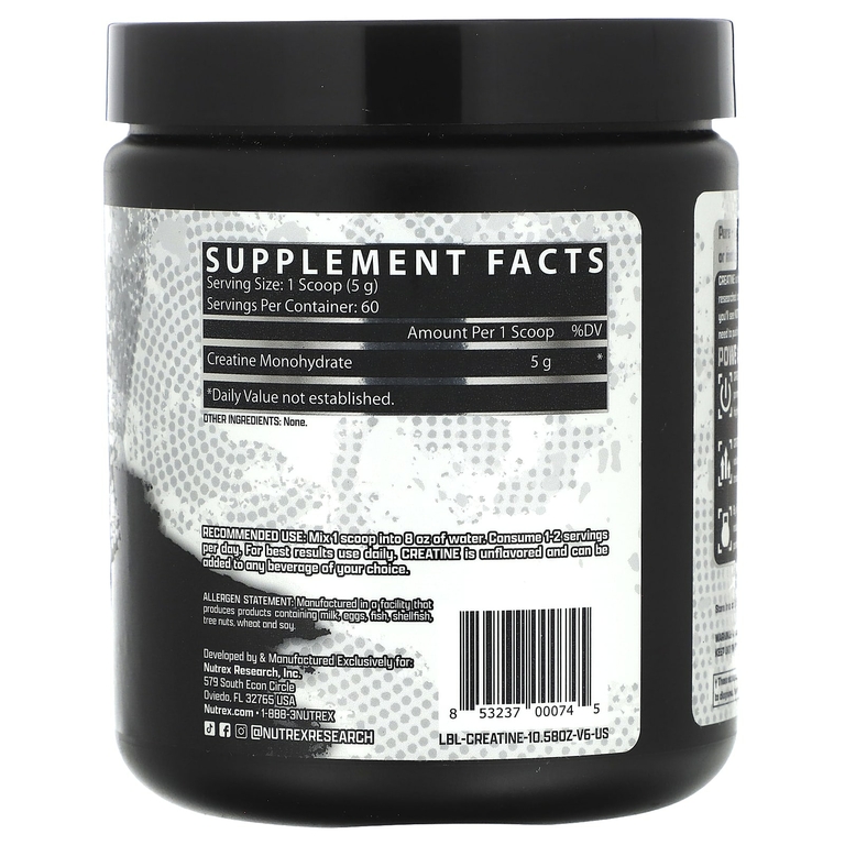 Nutrex Research, моногидрат креатина, без вкусовых добавок, 300 г (10,58 жидк. унции)