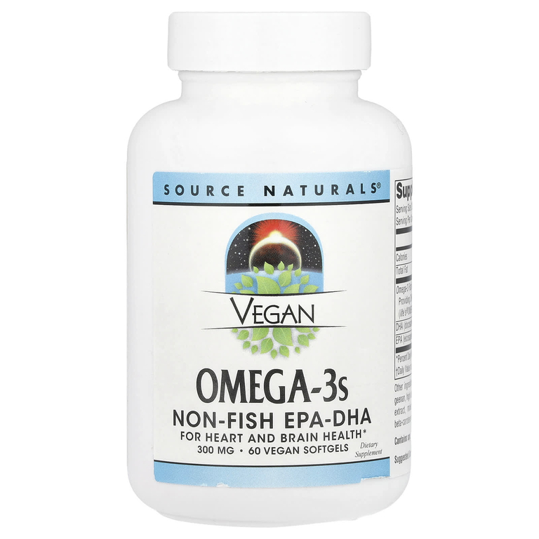 Source Naturals, Веганская Омега 3S, ЭПК-ДГК, 300 мг, 60 веганских мягких таблеток