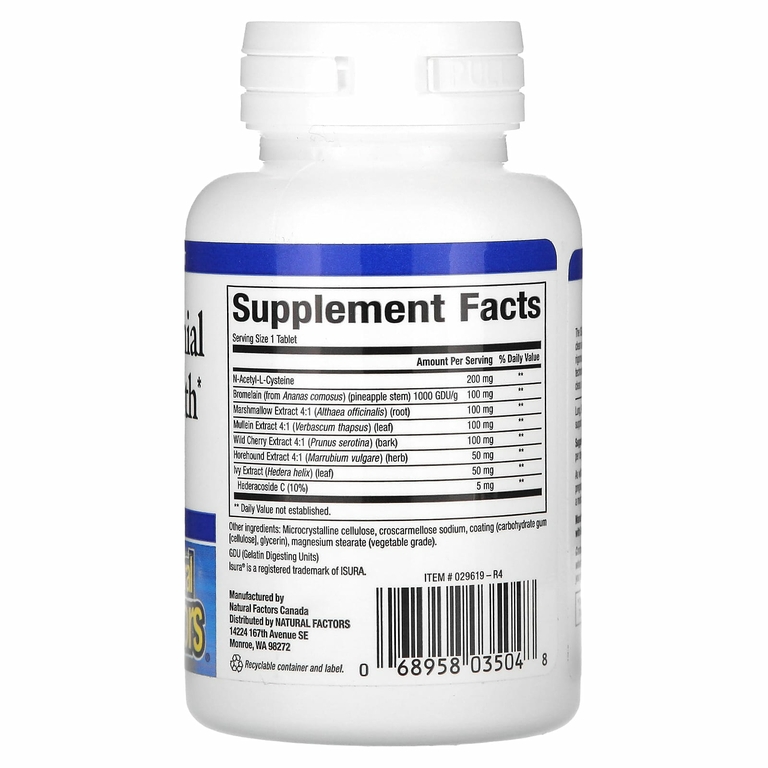 Natural Factors, Здоровье дыхательных путей (Lung, Bronchial &amp; Sinus Health), 45 таблеток