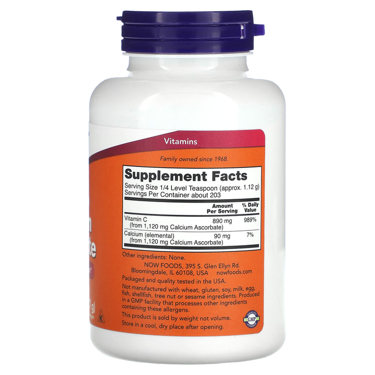 NOW Foods, чистый, буферизованный аскорбат кальция, порошок витамина С, 227 г (8 унций)