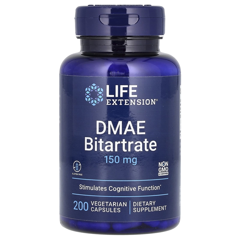 Life Extension, Битартрат ДМАЭ, 150 мг, 200 вегетарианских капсул