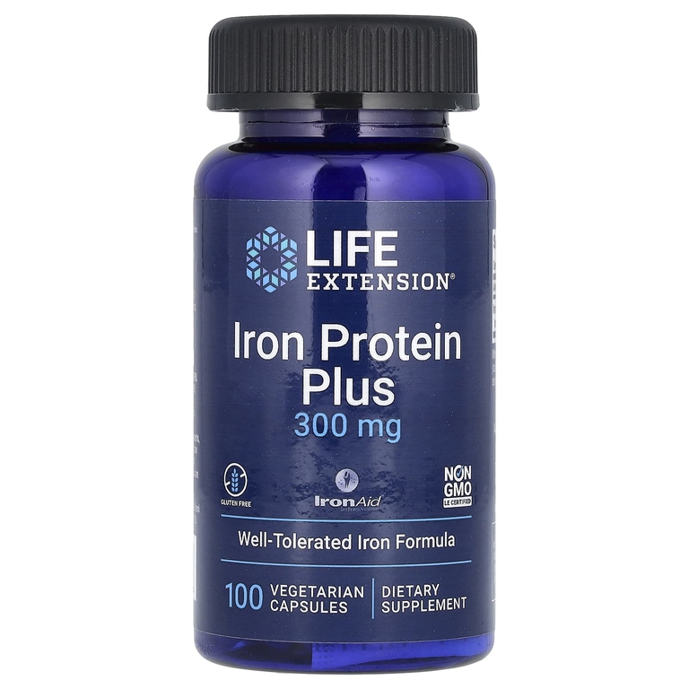 Life Extension, Iron Protein Plus, 300 мг, 100 вегетарианских капсул