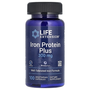 Life Extension, Iron Protein Plus, 300 мг, 100 вегетарианских капсул