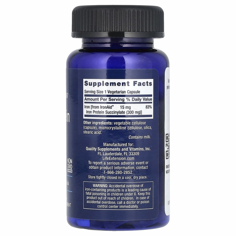 Life Extension, Iron Protein Plus, 300 мг, 100 вегетарианских капсул