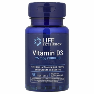 Life Extension, Витамин D3, 25 мкг (1000 МЕ), 90 мягких таблеток