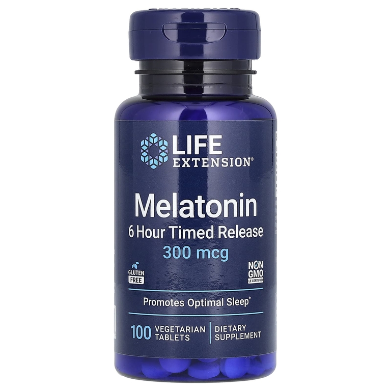 Life Extension, Мелатонин, 6-часовое высвобождение, 300 мкг, 100 растительных таблеток
