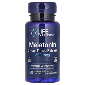 Life Extension, Мелатонин, 6-часовое высвобождение, 300 мкг, 100 растительных таблеток