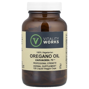 Vitality Works, масло орегано, карвакрол 70, 120 вегетарианских капсул с жидкостью
