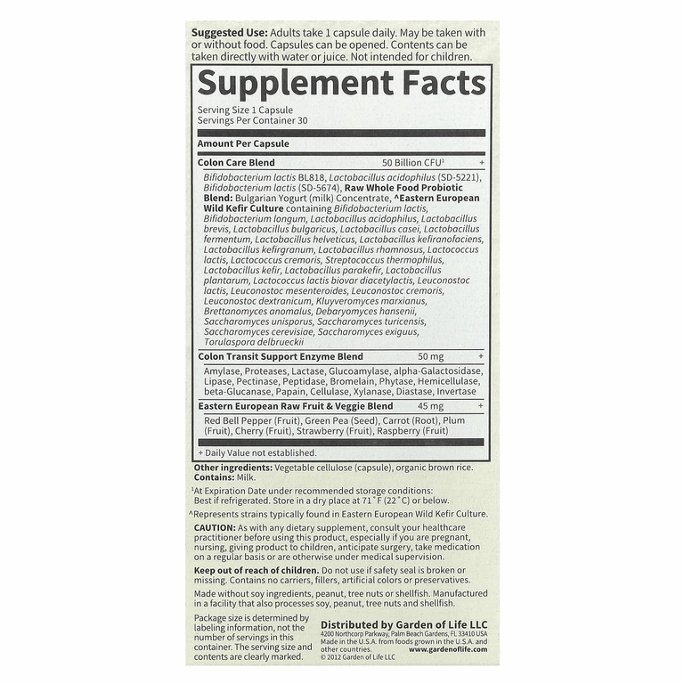 Garden of Life, RAW Probiotics, Colon Care, необработанные пробиотики для поддержки здоровья кишечника, 30 вегетарианских капсул