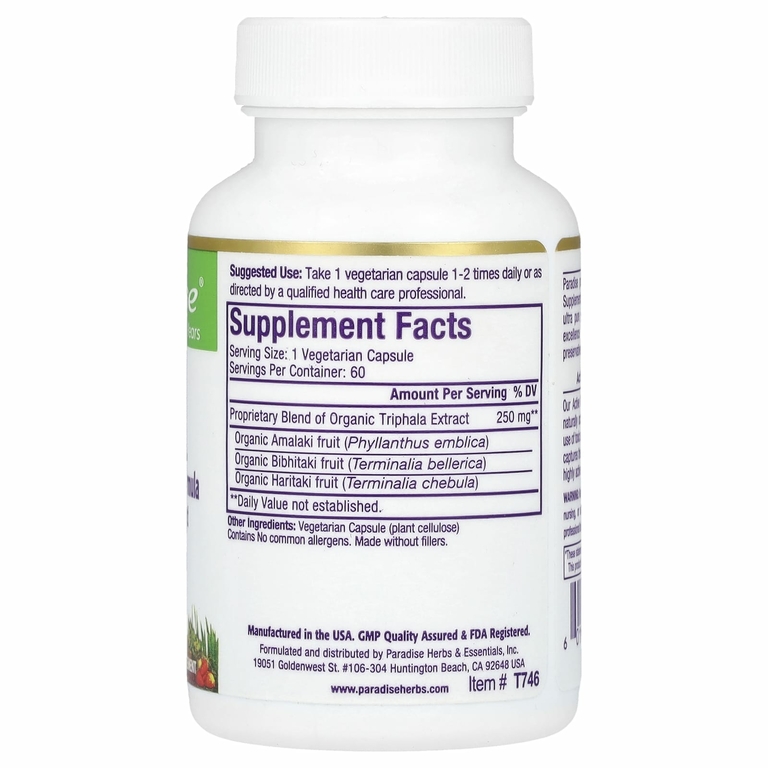 Paradise Herbs, трифала, 60 вегетарианских капсул
