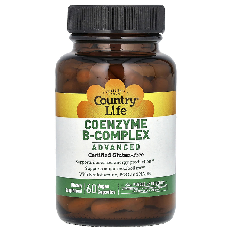 Country Life, комплекс коэнзимов группы B, улучшенная формула, 60 веганских капсул