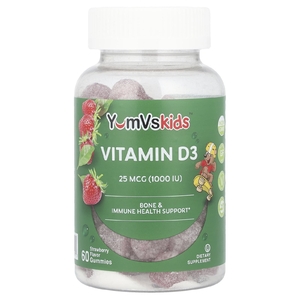 YumVs, Витамин D, со вкусом малины, 1000 МЕ, 60 желейных мишек
