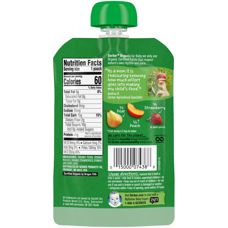 Gerber, Smart Flow, Organic, груша, персик и клубника, 99 г (3,5 унции)