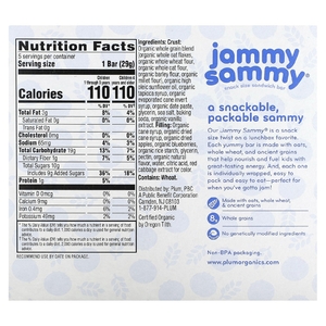 Plum Organics, Jammy Sammy, сэндвич-батончик для детей от 15 месяцев, черника и овсянка, 5 батончиков, 29 г (1,02 унции)