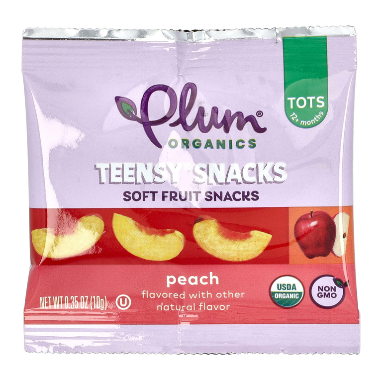 Plum Organics, снеки с фруктами для детей, со вкусом персика, 5 упаковок по 10 г (0,35 унции) каждая