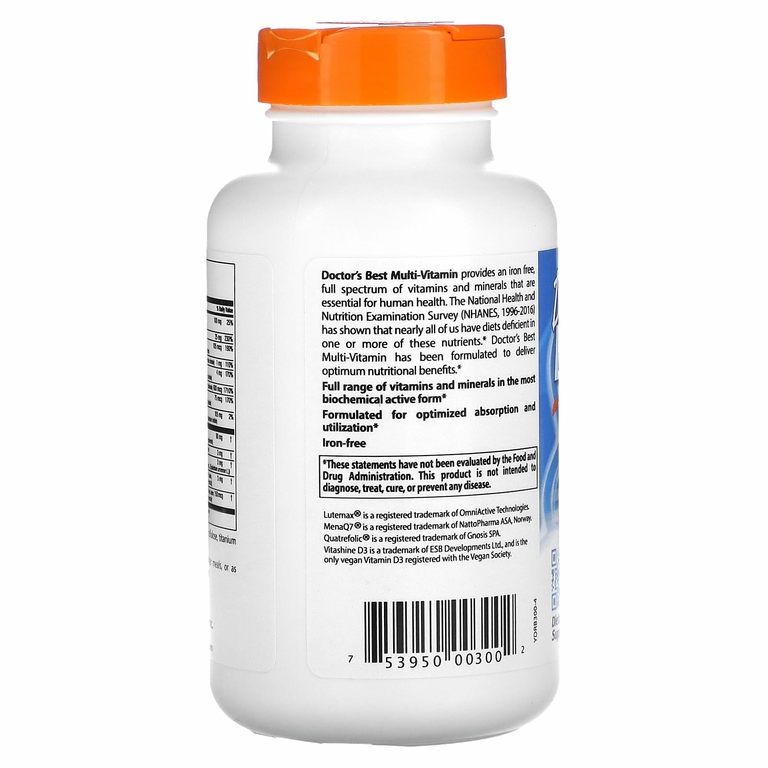 Doctor's Best, мультивитаминный комплекс с Vitashine D3 и Quatrefolic, 90 растительных капсул
