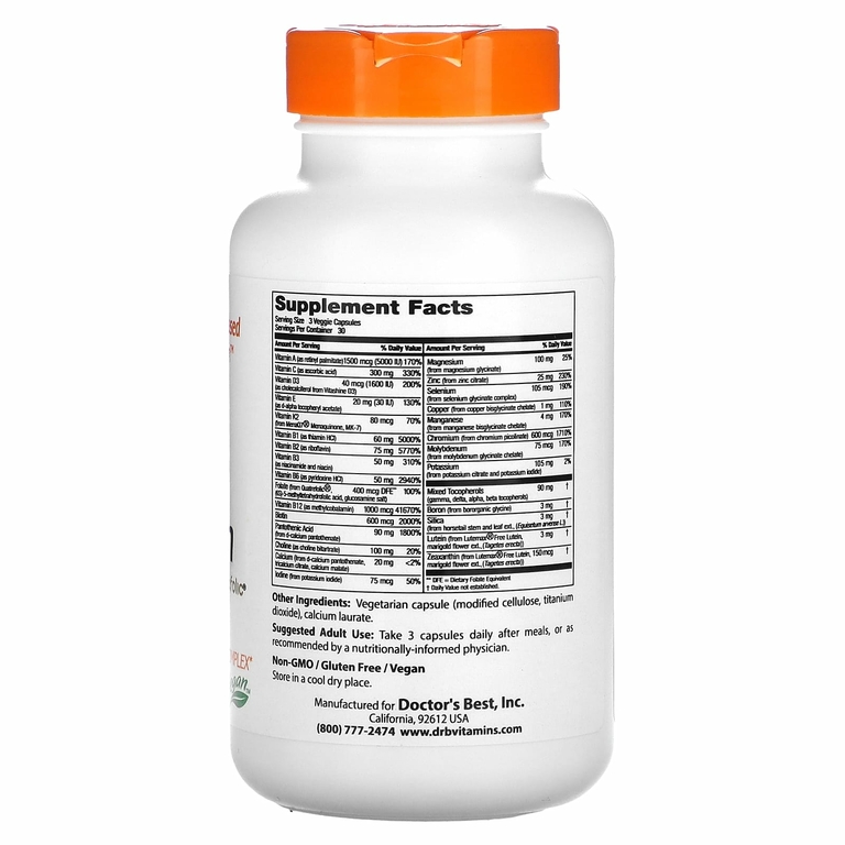Doctor's Best, мультивитаминный комплекс с Vitashine D3 и Quatrefolic, 90 растительных капсул