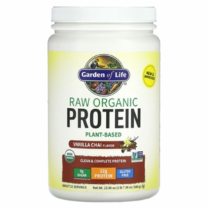 Garden of Life, RAW Organic Protein, органический протеин на растительной основе, ваниль и чай, 680 г (1 фунт, 7,98 унции)
