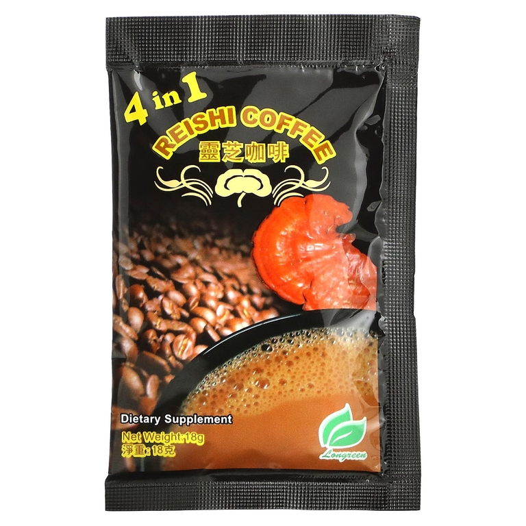 Longreen, 4 в 1, кофе с грибами рейши, 10 пакетиков, 180 г (6,35 унции)