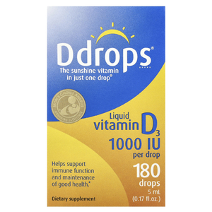 Ddrops, жидкий витамин D3, 1000 МЕ, 5 мл (0,17 жидк. унции)