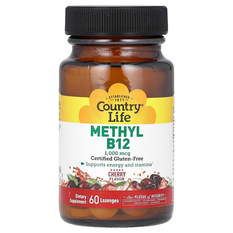 Country Life, Метил B12, со вкусом вишни, 1000 мкг, 60 пастилок