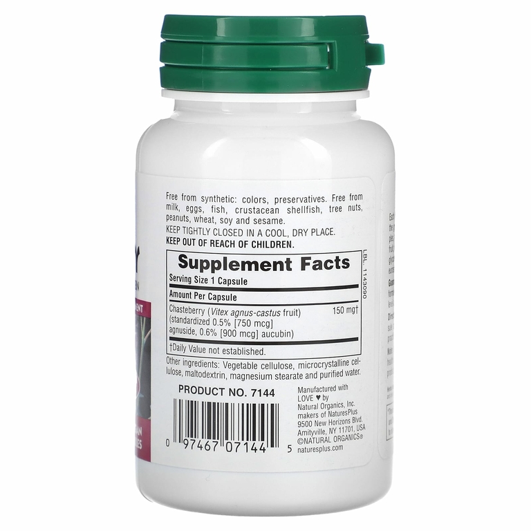 NaturesPlus, Herbal Actives, Chasteberry, 150 мг, 60 веганских капсул