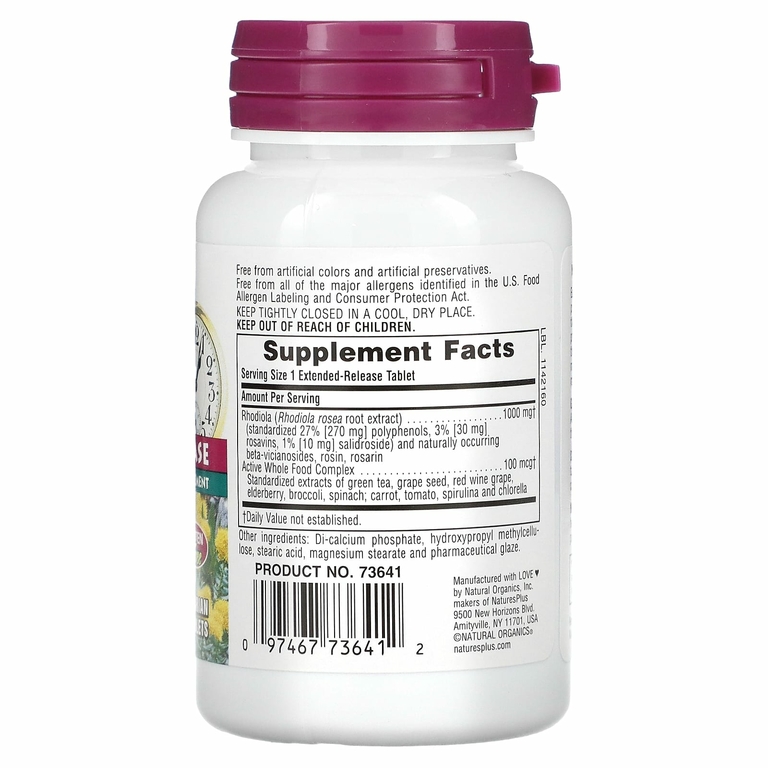 NaturesPlus, Herbal Actives, родиола, с замедленным высвобождением, 1000 мг, 30 вегетарианских таблеток