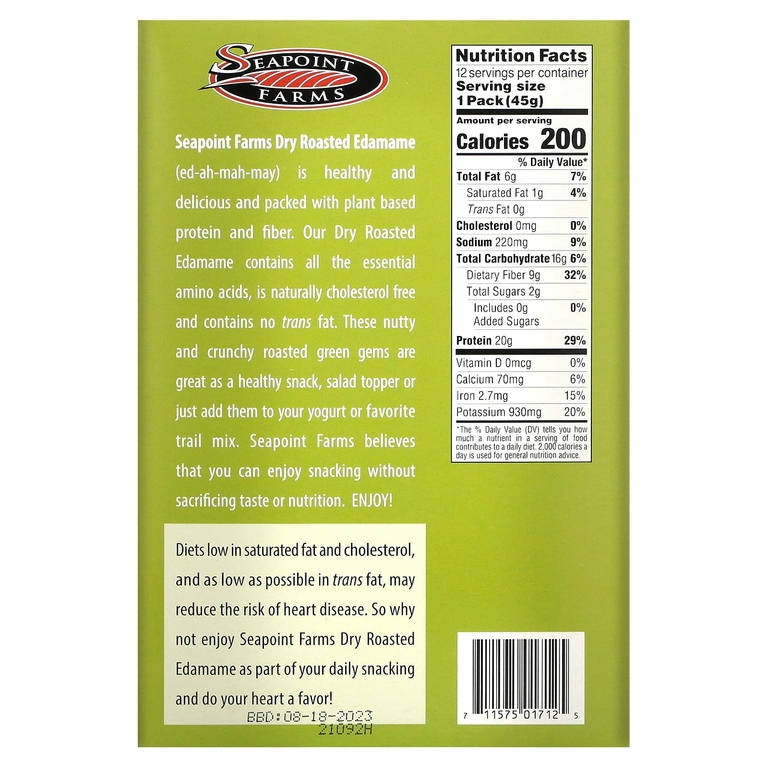 Seapoint Farms, Сухой жареный эдамам, острый васаби, 12 упаковок по 45 г (1,58 унции) каждая