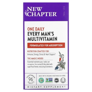 New Chapter, Every Man's One Daily Multi, мультивитаминная добавка из цельных продуктов для мужчин, 96 вегетарианских таблеток